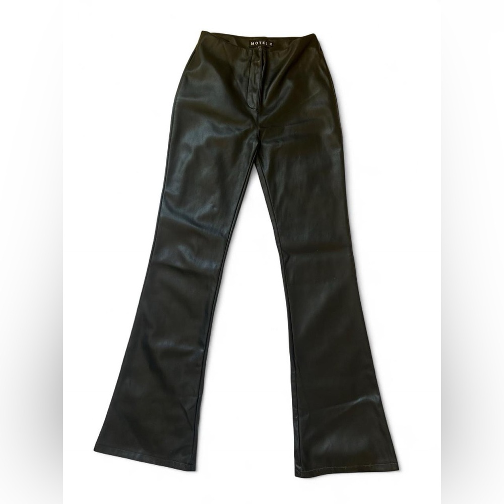 Motel Rocks Zyanna Flare Trousers In PU Black